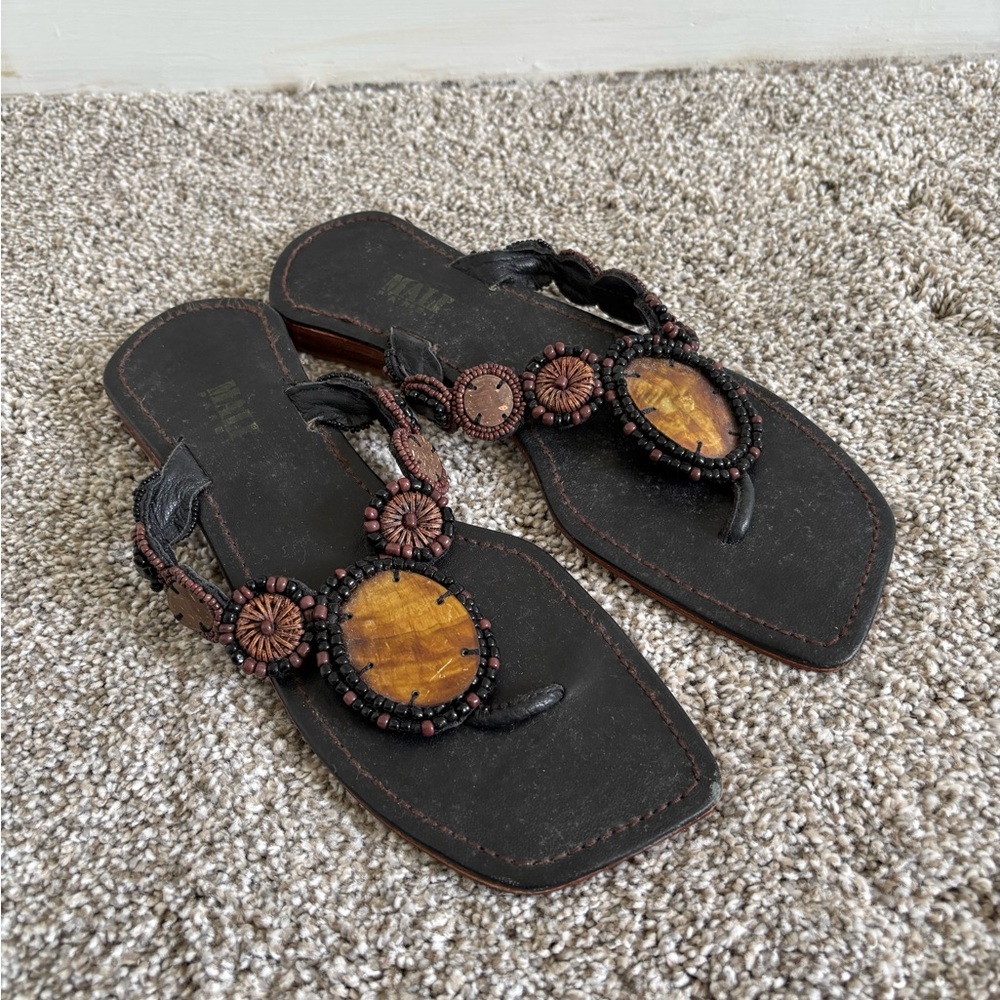 Elegant Black and Brown Beaded Women's Sandals